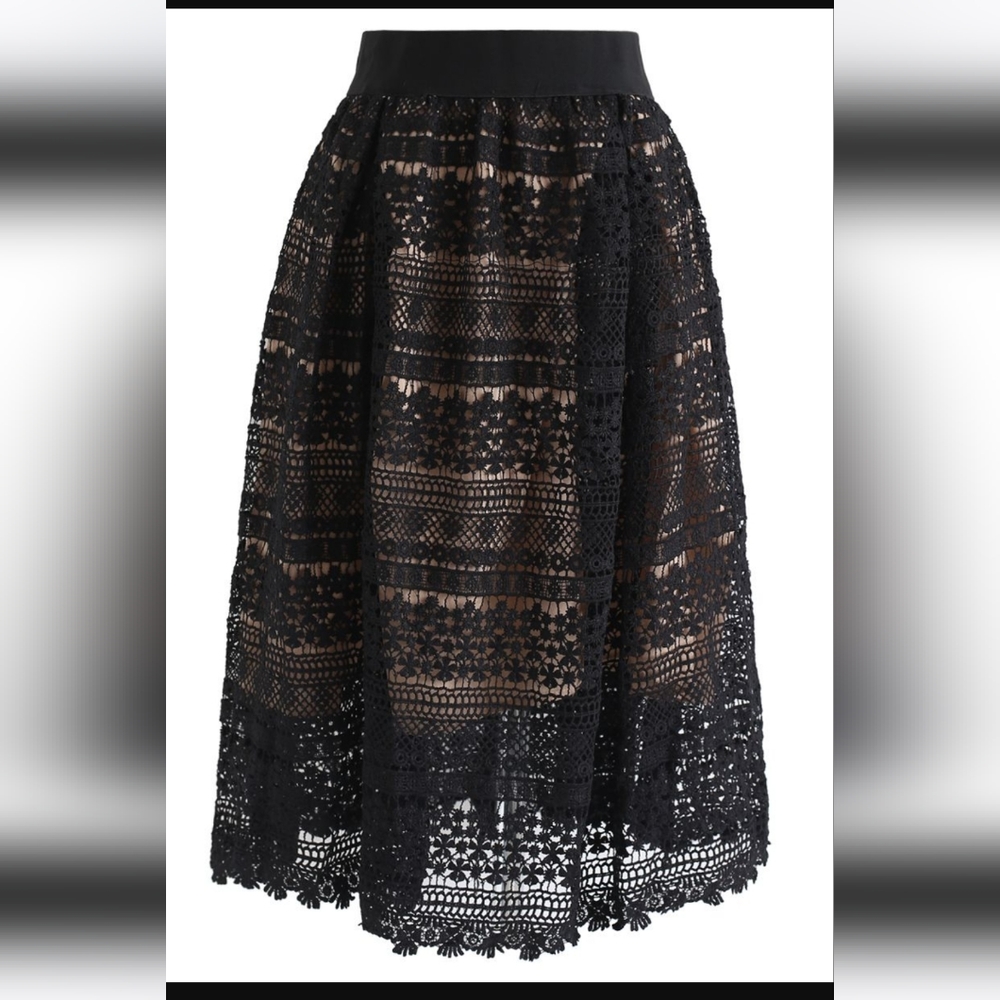 Chicwish Floral crochet midi skirt in Black- Size S-M